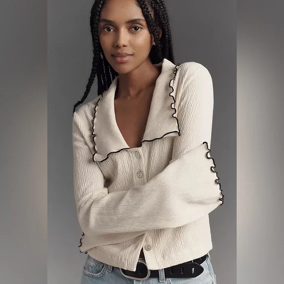 Anthropologie Nation Los Angeles Daisy Oversized Collar Button-Front Top - Picture 1 of 12